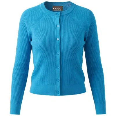 Coco Cropped Rib Knit Raglan Button Cardigan In Blue