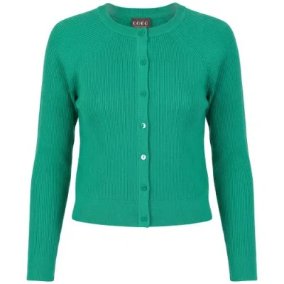 Coco Cropped Rib Knit Raglan Button Cardigan In Green