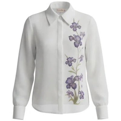 Coco De La Mour Floral Puff Sleeve Hidden Placket Blouse In White