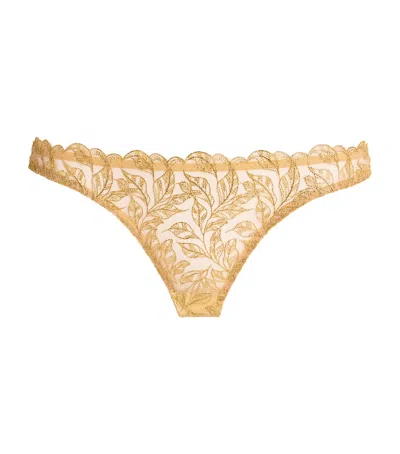 Coco De Mer Embroidered Liora Brazilian Briefs In Gold