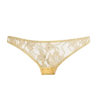 Coco De Mer Lace Fiorella Thong In Gold