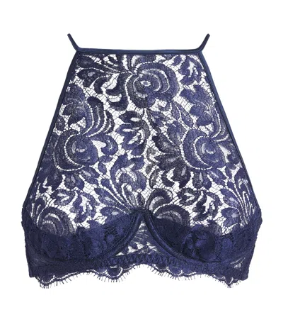 Coco De Mer Lace Tamara High-neck Balconette Bra In Blue