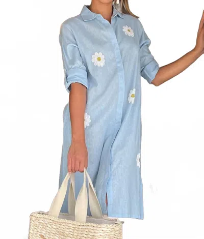 Coco Indigo Daisybelle Linen Shirt Midi Dress In Blue