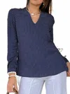 Coco Indigo Issy V-neck Long Sleeve Blouse In Blue