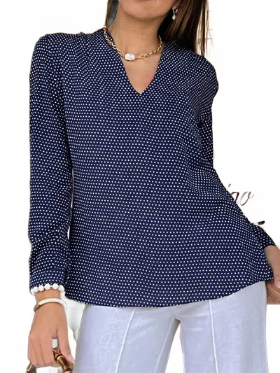 Coco Indigo Issy V-neck Long Sleeve Blouse In Blue