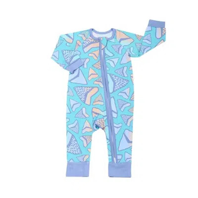 Coco Moon Hawaii Kids' Baby Zip Romper In Shark Tooth In Blue