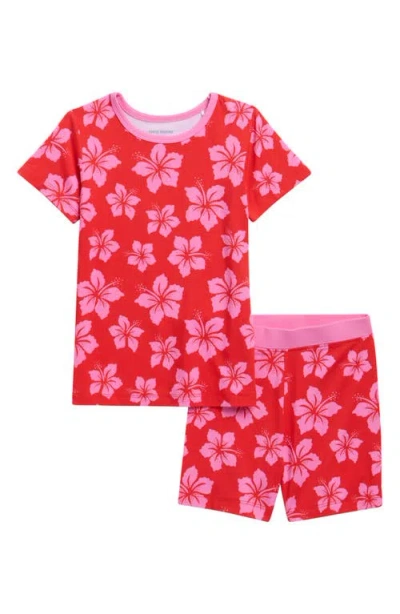 Coco Moon Kids'  Hibiscus Punch Two-piece Pajama Set In Red
