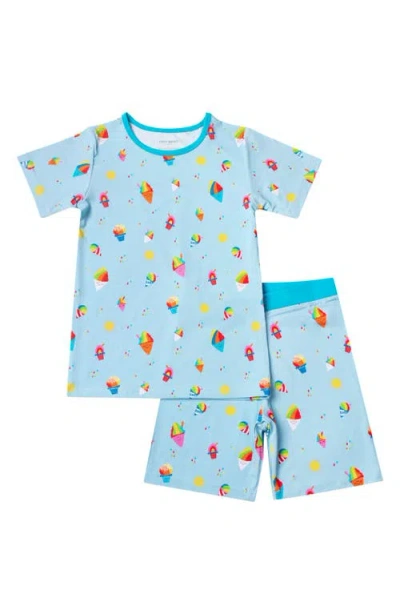 Coco Moon Kids' Rainbow Shave Ice Fitted Knit T-shirt & Shorts Pajama Set In Blue