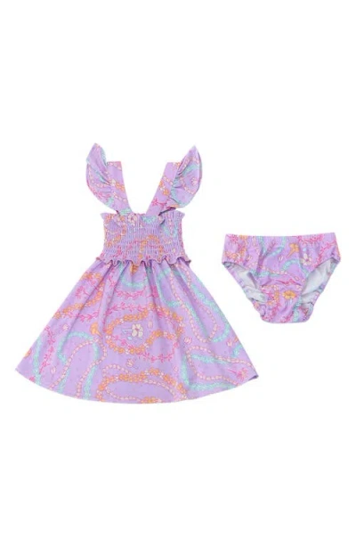 Coco Moon Lei Day Smocked Sundress & Bloomers In Lavender
