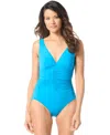 Coco Reef Contours Solitare V-neck Underwire Tummy-control One-piece Swimsuit In Blue