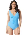 Coco Reef Contours Solitare V-neck Underwire Tummy-control One-piece Swimsuit In Surf Blue