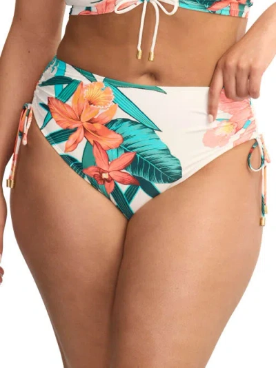Coco Reef Island Flora Inspire High-waist Bikini Bottom In White Floral