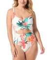 COCO REEF SASSY PRINTED CUT-OUT RUCHED ONE-PIECE SWIMSUIT