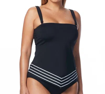 Coco Reef Serenity Stripe D-cup Bandeau Scarf Underwire Tankini Top In Coc Black