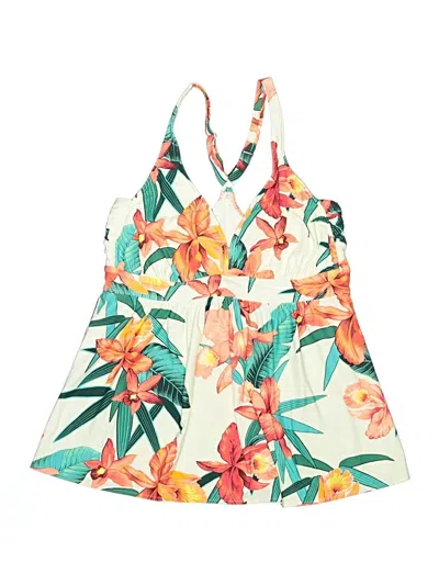 Pre-owned Coco Reef Swimsuit Top Ivory Tropical Pattern Swimwear