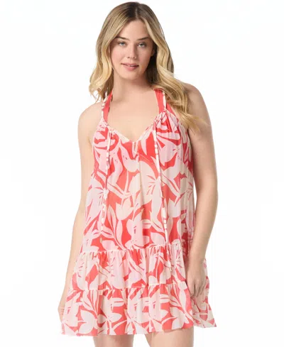 Coco Reef Women's Cheerful Mesh Cover-up Dress In Tangelo Orange