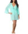 Coco Reef Women's Wonderlust Crochet Long-sleeve Mini Dress Cover-up In Sea Jade