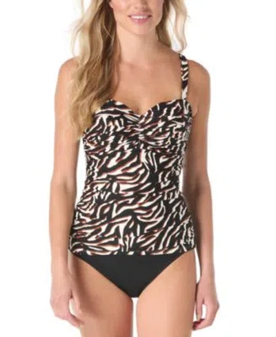 Coco Reef Womens Charisma Printed Ruched Tankini Top Bikini Bottoms In Black