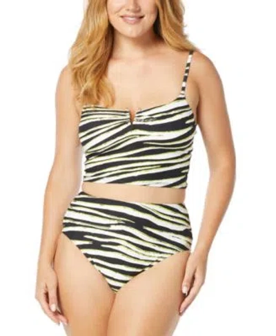Coco Reef Womens Coco Contours Intrigue Cropped Tankini Top High Waist Bottom In Black,white