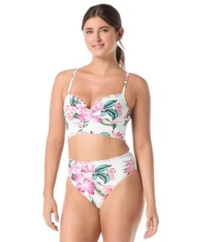 Coco Reef Womens Lavish Push Up Floral Sweetheart Neck Bikini Top Crescent High Waisted Ruched Bikini Bottom In Multi