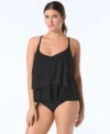 Coco Reef Womens Lotus Ruffle V Neck Tankini Top High Waist Bikini Bottoms In Black