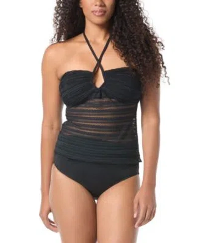 Coco Reef Womens Opal Crochet Underwire Tankini Top Verso Reversible Bikini Bottoms In Black