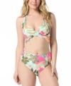 Coco Reef Womens Printed Bra Sized Wrap Halter Bikini Top Printed High Waist Rollover Bottoms