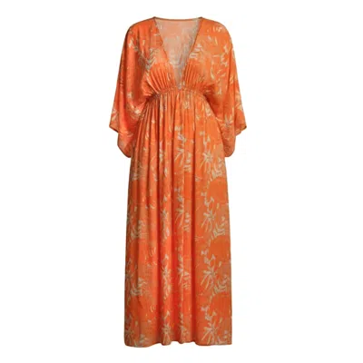 Coco Riko Ibiza Women's Gold / Orange Frances Maxi Kaftan Sunset Leaf In Multi