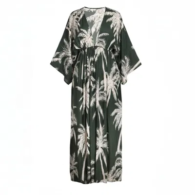 Coco Riko Ibiza Women's Green / Black Frances Maxi Kaftan Khaki In Multi