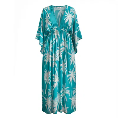 Coco Riko Ibiza Women's Green / Blue Frances Maxi Kaftan Lagoon Palm In Multi