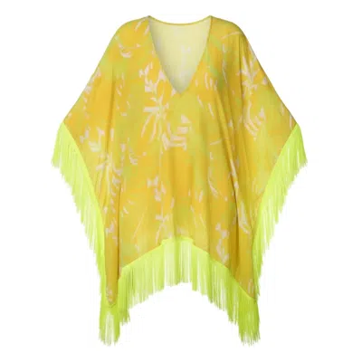 Coco Riko Ibiza Women's Yellow Lourdes Fringe Kaftan Neon Citrus