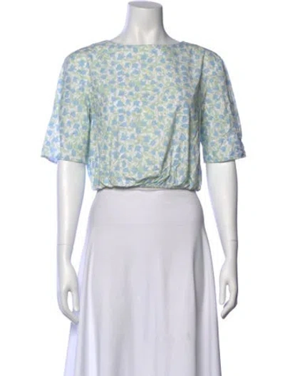 Pre-owned Coco Shop Floral Print Bateau Neckline Crop Top In Green