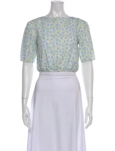 Pre-owned Coco Shop Floral Print Crew Neck Crop Top In Green