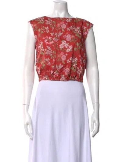 Pre-owned Coco Shop Floral Print Crew Neck Crop Top In Multicolor