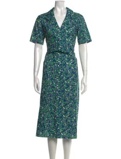 Pre-owned Coco Shop Floral Print Knee-length Dress In Blue