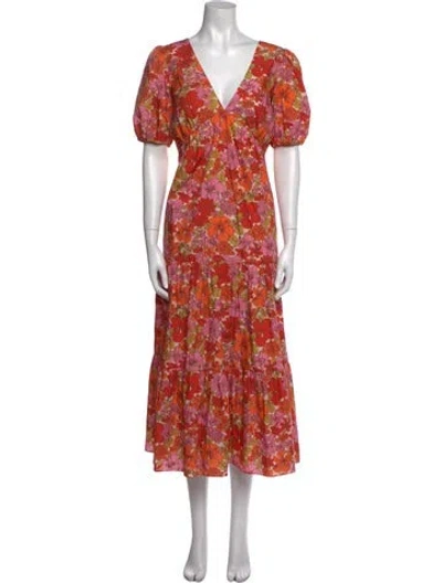 Pre-owned Coco Shop Floral Print Long Dress In Red