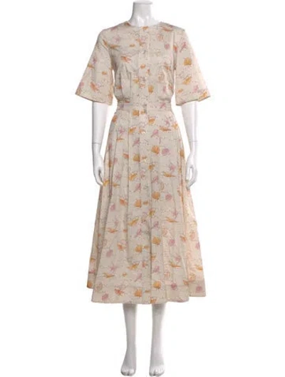 Pre-owned Coco Shop Floral Print Long Dress W/ Tags In Neutral