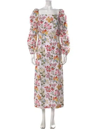 Pre-owned Coco Shop Floral Print Long Dress W/ Tags In Neutral