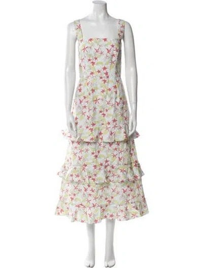 Pre-owned Coco Shop Floral Print Long Dress In White