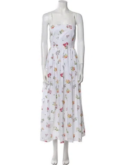 Pre-owned Coco Shop Floral Print Long Dress In White