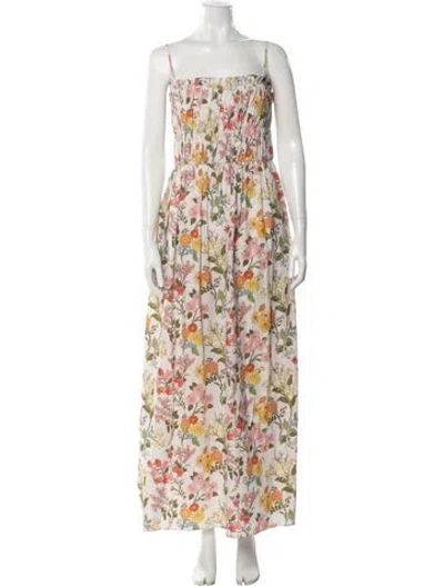 Pre-owned Coco Shop Floral Print Long Dress In White