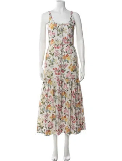 Pre-owned Coco Shop Floral Print Long Dress In White