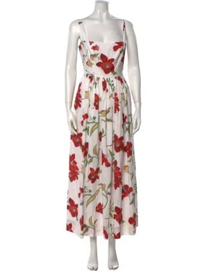 Pre-owned Coco Shop Floral Print Long Dress In White