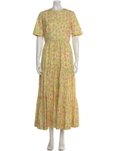 Pre-owned Coco Shop Floral Print Long Dress In Yellow