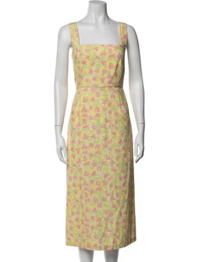 Pre-owned Coco Shop Floral Print Long Dress In Yellow