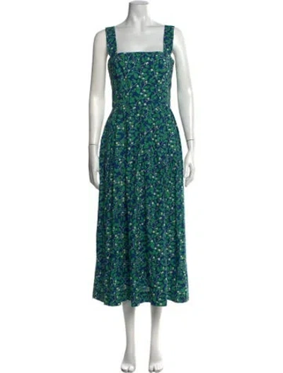 Pre-owned Coco Shop Floral Print Midi Length Dress In Blue/green
