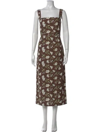 Pre-owned Coco Shop Floral Print Midi Length Dress In Brown
