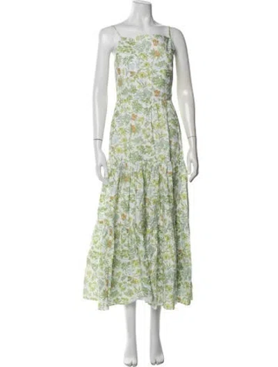 Pre-owned Coco Shop Floral Print Midi Length Dress In Green/white