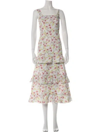 Pre-owned Coco Shop Floral Print Midi Length Dress In Neutrals