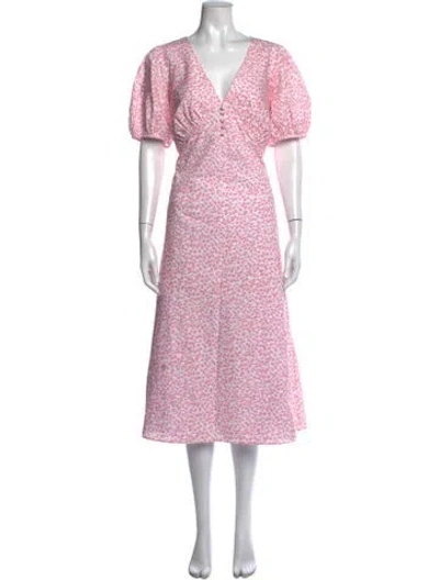Pre-owned Coco Shop Floral Print Midi Length Dress In Pink/white
